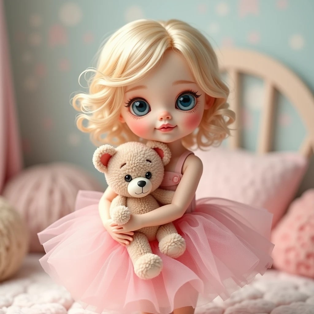 Whimsical doll princess image with vibrant colors.